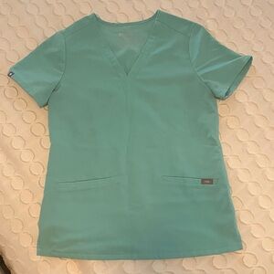 Figs Aqua (Seaglass) Short Sleeve V-Neck Top